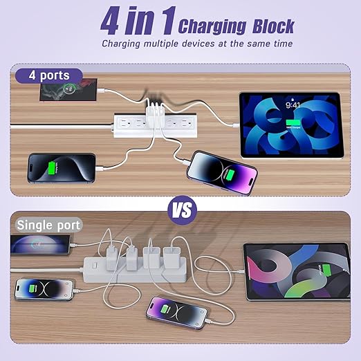 USB Fast Charging Block, 4-Port 40W Charge Adapter for iPhone Dual USB C Charger, Multiport Type C Fast Charger for iPhone 17/17 Air/16e/16 Pro/16 Pro Max/15/14/13/12,iPad Pro/iPad Air, iPad mini,iPad