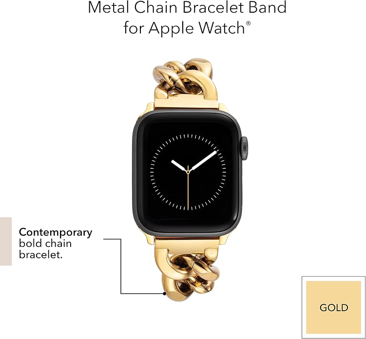 Anne Klein Fashion Chain Bracelet for Apple Watch, Secure, Adjustable, Apple Watch Replacement Band, Fits Most Wrists