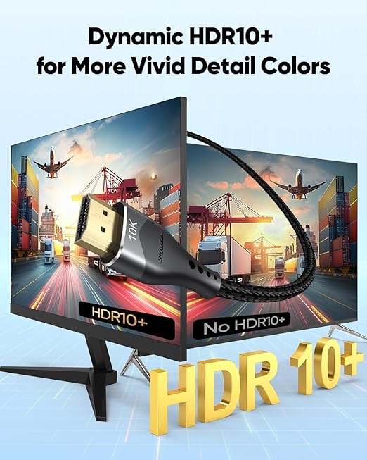 HDMI Cable 8FT 2-Pack 10K 8K 4K, HDMI 2.1 Cable 48Gbps Ultra High Speed HDMI Braided Cord 8K@60Hz, 4K@120Hz, eARC, HDR10+, HDCP2.3 for PS5/PS4, Xbox, Monitor, HDTV, Roku TV, Laptop, Projector
