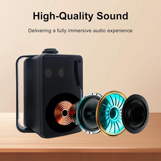 STUDIOFINIX 3.5 Inch Outdoor Bluetooth Speakers Waterproof Wired,3 Way 200W Upgrade Premium Wall Mount Speakers,Ideal use in Patio,Deck, Indoor Outdoor（Black）