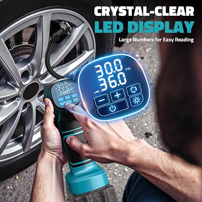 DIYtoolifz 150PSI Tire Inflator Portable Air Compressor: Cordless Air Pump Compatible with Makita 18V Battery - Car Tire Pump with Digital Pressure Gauge & LED Light for Auto, Motorcycles (Tool Only)
