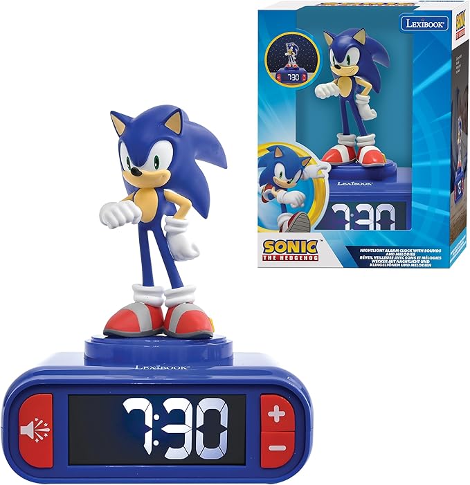 LEXIBOOK Hedgehog, Sonic Night Light Alarm Clock, Sounds and Melodies, Backlit LCD Screen, Luminous, Snooze, Blau