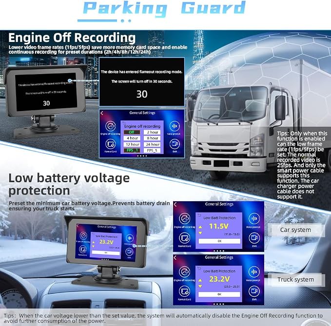 VSYSTO 3CH 5G WiFi Truck Dash Camera, Parking Guard, Infrared Night Vision, Turn Detection, Bluetooth 5 Inch Touchscreen GPS HD 1080P Front & Sides Backup Camera System for Semi Trailer Van Tractor RV
