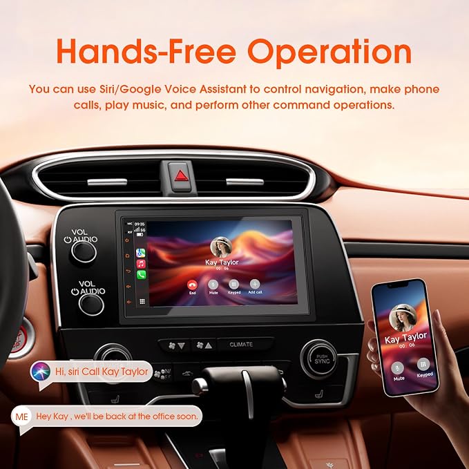 Haudio Double Din Car Stereo, 7 Inch HD Touchscreen with Wireless Apple Carplay & Android Auto, Mirror Link, Bluetooth 5.4, SWC, Subwoofer, 5.1 CHN, Backup Camera, 2+64GB, FM/AM Car Radio Receiver