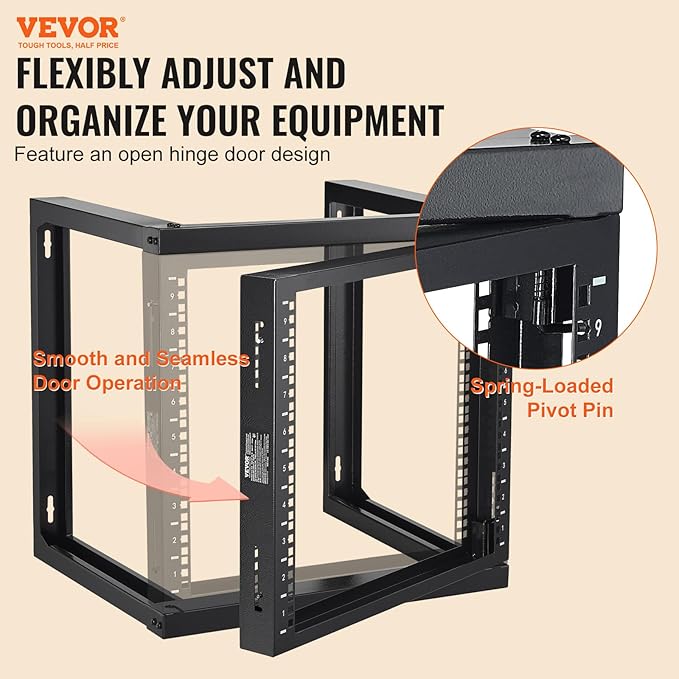 VEVOR 9U Server Rack, Wall Mount Network Rack for 19 Inch IT & AV Equipment, Open Frame 18" Deep 150 lbs Max Load Capacity