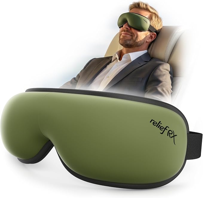 ReliefRX Ultra-Quiet Eye Massager with Heat and Cooling, Lightweight Eye Massager, Birthday Gift for Women Husband, for Home, Office, and Travel - Sage Green