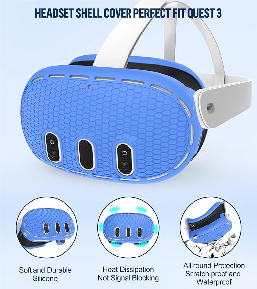 Silicone Cover Set Compatible with Meta/Oculus Quest 3 Accessories, Controller Grips, VR Shell Cover, Facial Interface Cover, Protective Lens Cover, Tempered Glass Lens Caps, Not Fit Quest 3S