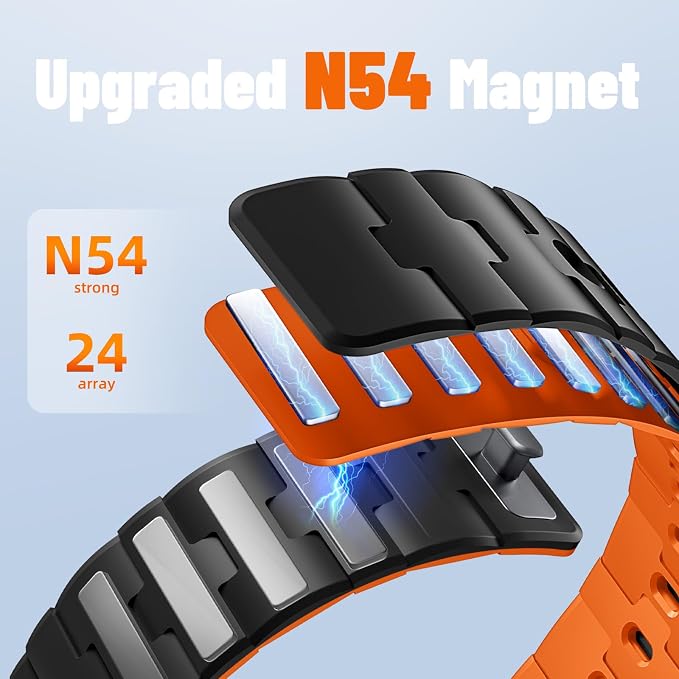 Bandletic Strong Magnetic Bands Compatible with Samsung Galaxy Watch 7/FE/6/5/4 Band 40mm 44mm/Galaxy Watch 5 Pro 45mm/Watch 6 4 Classic 42mm 46mm 43mm 47mm, 20mm Silicone Strap for Women,Black/Orange