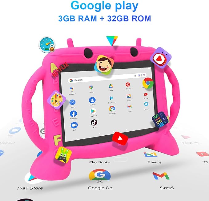 MengDash Kids Tablet, Android 11 Tablet for Kids 7 inch 2-10, Educational Learning Toddler Tablet, Touch Screen 3GB RAM+32GB ROM Storage, Google Play YouTube, Baby Girl boy Present (Red)