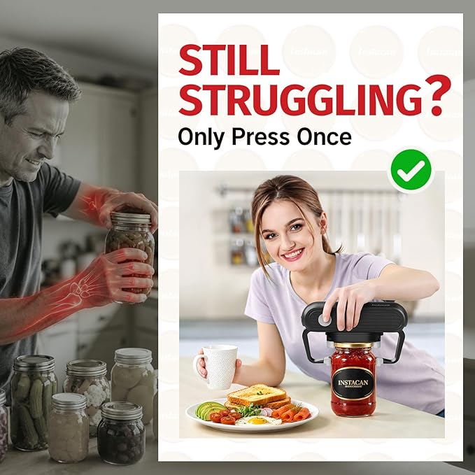Effortless Electric Jar Opener Easy Opens Twist-Lid, One Handed Automatic Jar Opener for Weak Hands & Seniors with Arthritis