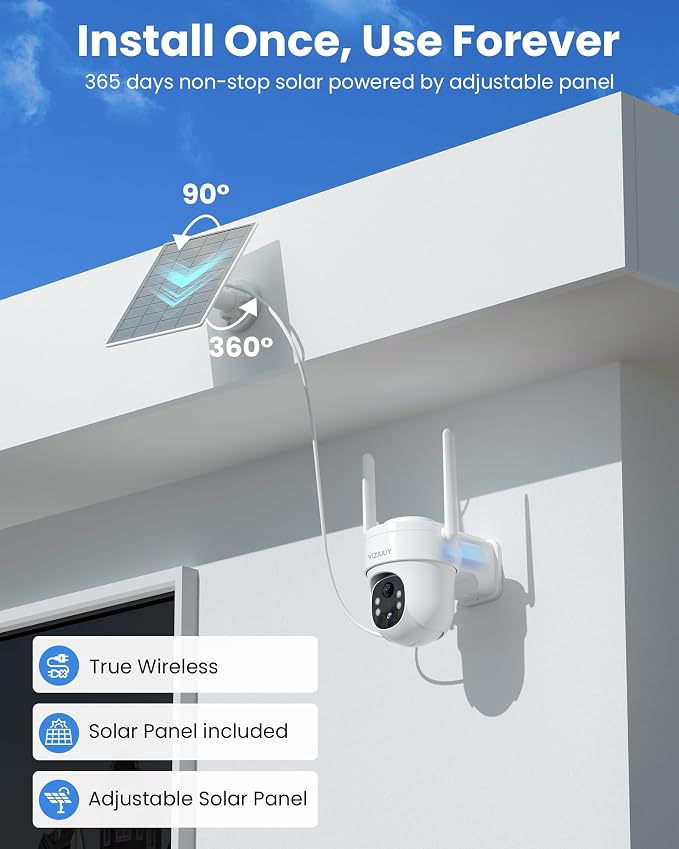 VIZIUUY Solar Security Cameras Wireless Outdoor,3MP Security Cameras Wireless Outdoor with 128GB SD Card
