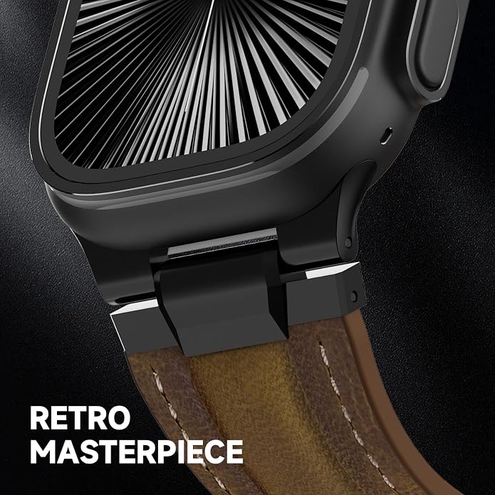 Vintage Genuine Leather Band for Apple Watch Ultra 49mm (2026 Upgrade), Rugged Replacement Strap Compatible with iWatch 46mm 45mm 44mm - for Men Women, Fit Ultra3/2/1, SE 3/2/1, Series11 10/9/8/7/6/5/4