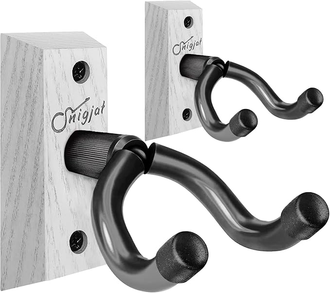 SNIGJAT Guitar Hanger 2 Pack, Hardwood Guitar Wall Mount, Rotatable Guitar Wall Hanger with Screws, V-Shaped Wall Hook Holder Stand for Acoustic Electric Guitar, Bass, Banjo, Mandolin