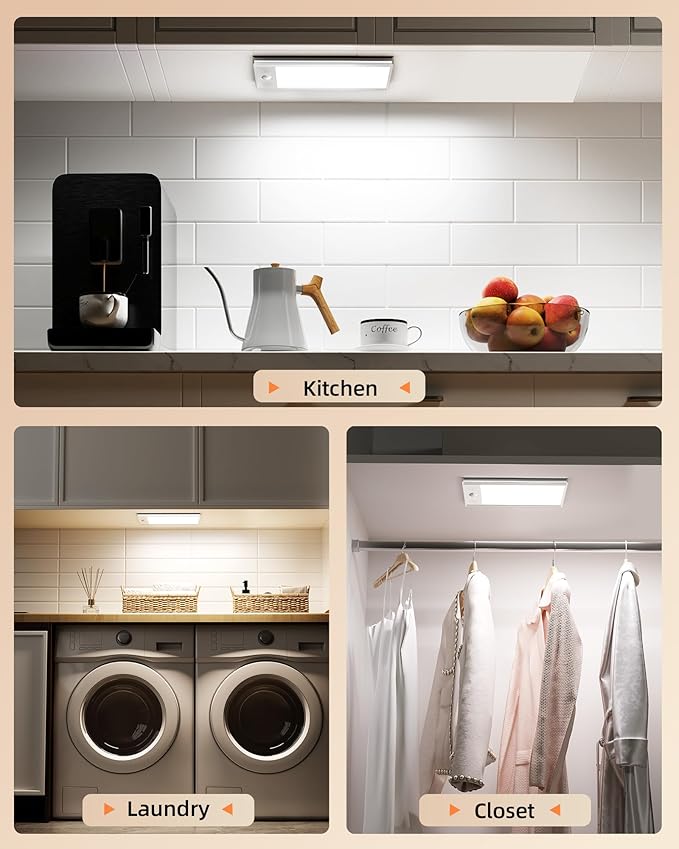 EZVALO 3000mAh Under Cabinet Lighting, 150LM Ultra Bright Motion Sensor Light, Rechargeable Magnetic Under Counter Lights for Kitchen, Dimmable Closet Light with 3-Inch Wide Panel