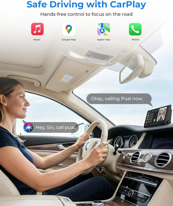 Babyvue BV7 7.2" Baby Car Camera with Carplay Split Screen and Recording, 1080P IR Night Vision Car Baby Monitor, Foldable Stand, Sleep Mode, Easy Install & Quick Pairing for Safer Driving