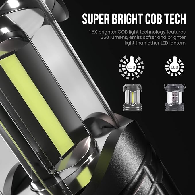 Lichamp LED Camping Lantern, Solar, USB, Battery Powered Flashlight for Power Outages, Portable Collapsible Hanging Light Essential for Home, Outdoor, Emergency Lamp Survival Kit Gear for Hurricane