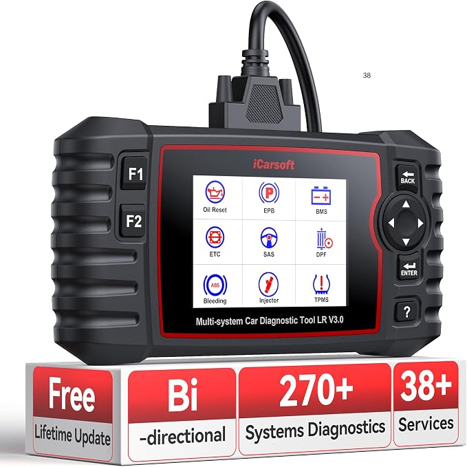 iCarsoft LR V3.0 2026 Ver Bidirectional OBD2 Scanner for Most Land Rover/Jaguar from 1996-2023 Full Systems Diagnostic Scan Tool 37 Service/118 Graphic Data Engine Transmission ABS Car Code Reader