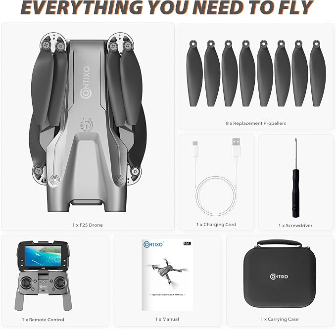 Contixo F25 GPS Drone for Adults with 1080p HD Camera, 4.3" FPV RC Screen Included, Waypoint Flight, Orbit Mode, Selfie Mode, Altitude Hold, 16 Min Flight, Carrying Case, Landing Pad, 5.9oz/167g