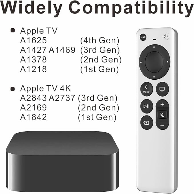 Replacement Remote Control for All Apple TV Remote - 1 Year Warranty