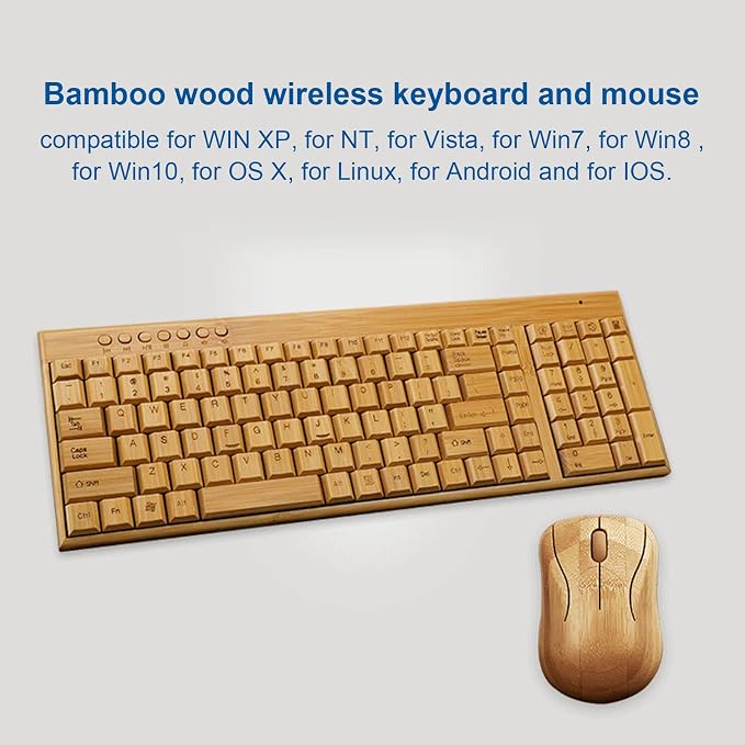 Bamboo Keyboard and Mouse, 2.4GHz Computer Devices with USB Receiver, Optional 1200DPI MouseCompact KeyboardWireless Keyboard and Mouse Combo (Mouse)