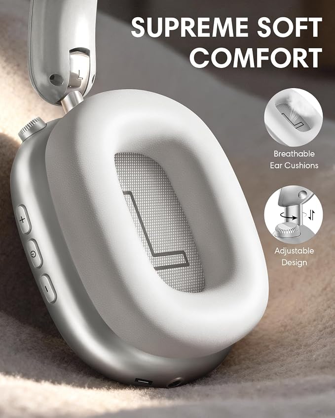 Wentronic Y02 Active Noise Cancelling Headphones, Wireless Over-Ear Bluetooth 5.4 Headphones with Microphone, 60H Playtime, Hi-Res Audio, Big Bass, Foldable Lightweight for Travel Home Office, Silver