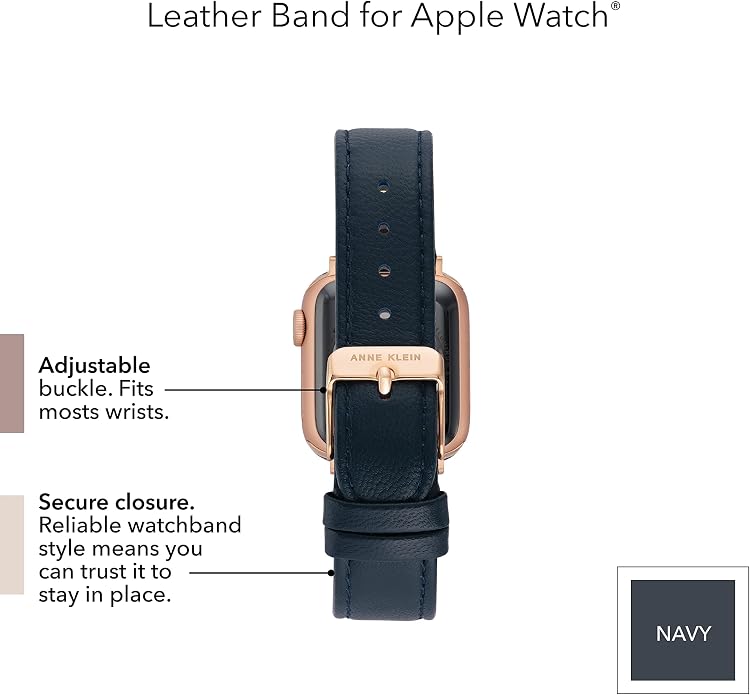 Anne Klein Leather Fashion Band for Apple Watch Secure, Adjustable, Apple Watch Band Replacement, Fits Most Wrists