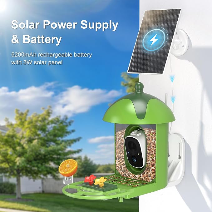 Smart Bird Feeder with Camera Outdoor Birdhouse: AI Identifies 11000+ Species, 2K HD with Arrival Alerts, Attracts Hummingbirds, Dual Squirrel-Proof, Solar Powered, Gifts for Bird Lovers Mom Dad