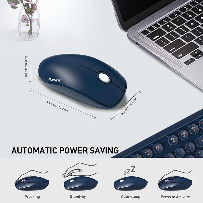 Wireless Keyboard and Mouse Combo with Switch Button- 2.4GHz Cordless Typewriter Keyboard | Auto-Sleep | USB Receiver for Windows PC/Laptop - Dark Blue