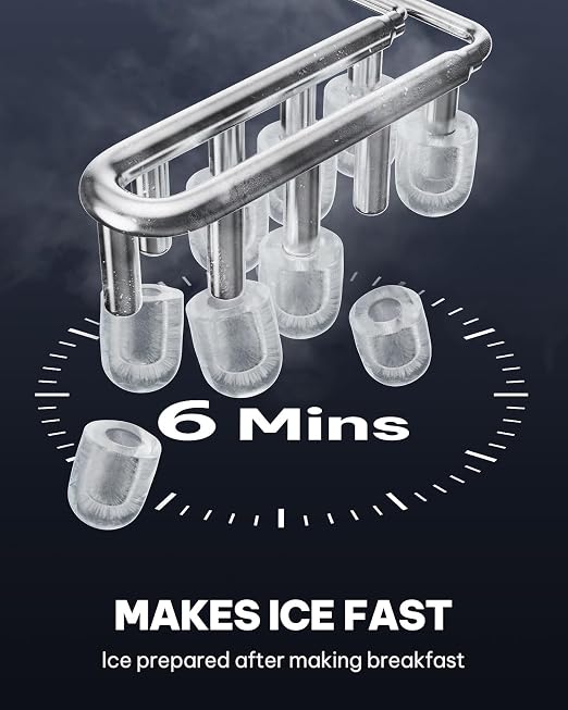 Silonn Countertop Ice Maker, Portable Bullet Ice Machine with Handle, 26 lbs/Day, 9 Ice Cubes in 6 Minutes, Self-Cleaning, Includes Basket & Scoop, for Home Kitchen Camping RV