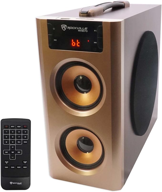 Rockville RHB70 Home Theater Compact Powered Speaker System, Bluetooth/USB/SD/FM, 4" Subwoofer, 2.1 Channel, 100W Peak, Cherry Wood Finish, for Home Entertainment | Bluetooth, USB, SD Card, RCA Aux, 32GB Playback, 4 In Subwoofer, LED Display, FM Radio