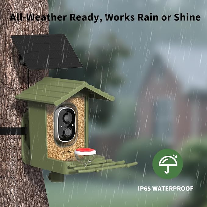Smart Bird Feeder with Camera, Bird House with Camera Solar Powered Bird Feeder for Outside, AI WiFi Video Bird Feeder Camera Built-in Live Wireless Outdoor Bird Lover Women