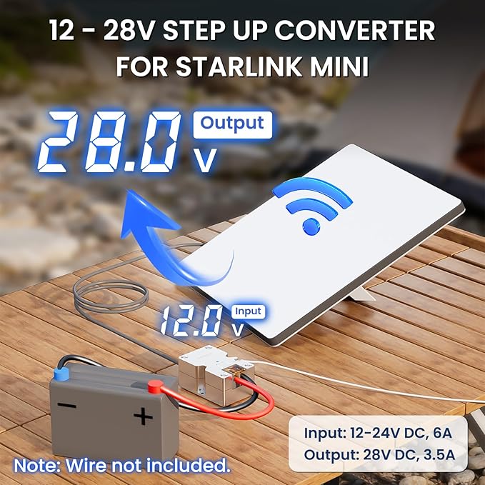 Starlink Mini 12V Adapter, DC Step Up Converter 12-24V to 28V 3.5A with On/Off Switch for Starlink Mini DC Power Supply Cable Battery Pack, Starlink Mini Accessories for RV/Truck/Outdoor Use