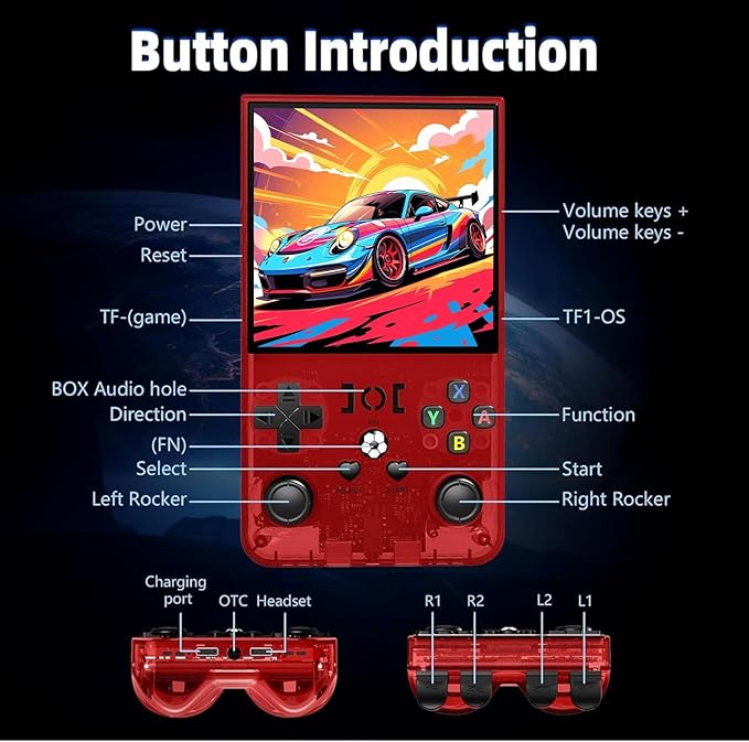 R36MAX Retro Game Console (R36S New Upgrade) - 4K HD 4.0" IPS Screen, 128GB Preloaded 22,000+ Retro Games, Open-Source Linux System, 4000mAh Rechargeable, Portable Video Games (Red 128G)