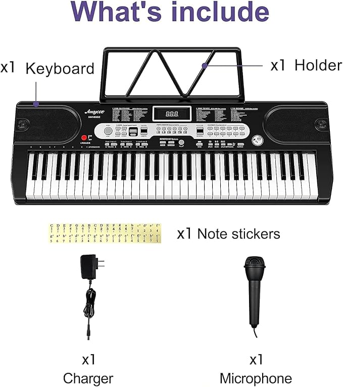 61 Keys Piano Keyboard Set, Electronic Digital Piano with Built-In Speaker Microphone, Portable Keyboard Gift Teaching for Beginners, Electric Piano for Birthday Gift