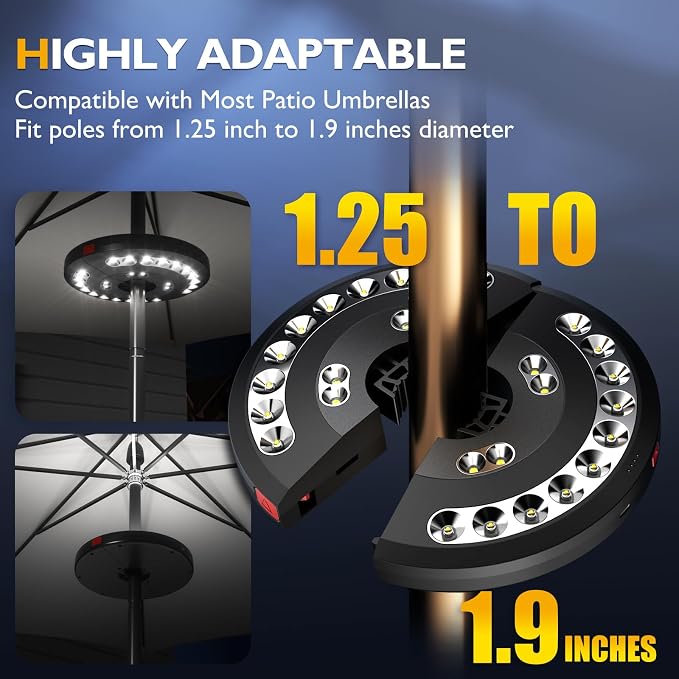 Eletorot Rechargeable Patio Umbrella Light - 28 LED White Umbrella Pole Light with 3 Brightness Modes, Cordless Outdoor Light for Patio Table, Garden, Backyard Decor, Deck, Pool, BBQ and Camping