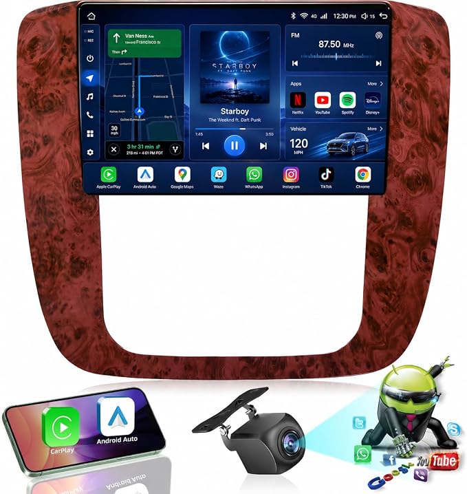 8Core 4+64GB Android 15 Radio for 2007-2013 Chevy Tahoe Suburban: Silverado GMC Yukon: 9" 1280 * 800P IPS Touchscreen Wireless CarPlay Android Auto FM/AM/DSP 5G WiFi Bluetooth GPS Backup Camera SWC
