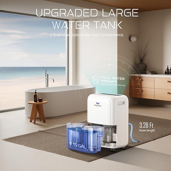 3500 Sq. Ft Dehumidifier for Home & Basement with Drain Hose, Max 52 Pint Dehumidification with Larger 1.59 Gallon Water Tank, Smart Efficient Humidity Control