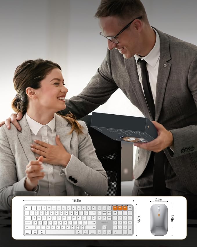 ProtoArc Backlit Bluetooth Keyboard and Mouse for Mac, KM100-A Full Size Wireless Keyboard Mouse for Mac, Multi-Device, Rechargeable, No USB, for MacBook Pro/Air, iPhone, iPad, White Silver