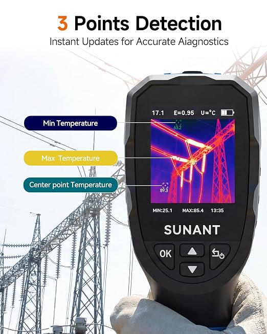 Infrared Thermal Imaging Camera, 240x240 TISR Resolution, 25Hz Refresh Rate, -4°F to 1022°F, Adjustable Emissivity, Hot/Cold Spot Detection, LED Light for HVAC, Electrical & Home Inspection