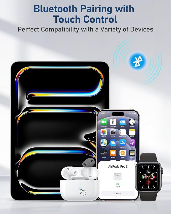 Wireless Charging Case Compatible with AirPods Pro 3 (White) | Replacement Charger Case, Touch-Control Bluetooth Pairing, USB-C Charging Port, Earbuds Not Included, 2025 Released