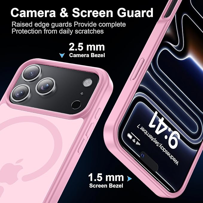 for iPhone 17 Pro Max case with Camera Lens Protector [10Ft Military-Grade Protection] Compatible with fit MagSafe Shockproof Cover Phone case for iPhone 17 Pro max 6.9 inch,Light Pink