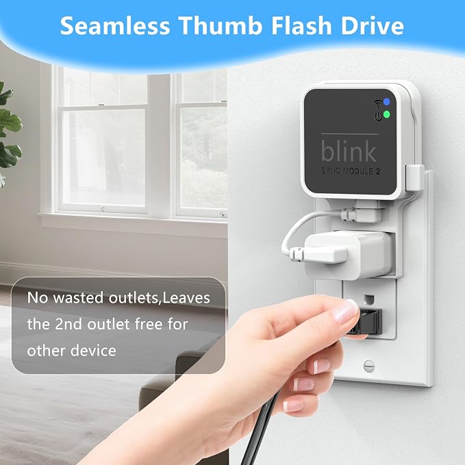 256GB USB Flash Drive with Outlet Wall Mount for Blink Sync Module 2, USB Storage and Sync Camera Mount for Blink Outdoor Indoor Security System (Sync Module 2 is NOT Included),White