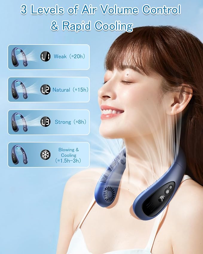 Neck Air Conditioner, Portable Neck Fan with Cooling Plate 360°Cooling Airflow, 5000mah Rechargeable USB Fan Hands Free Bladeless Wearable Foldable Mini Fan for Men Women Home Office Outdoor
