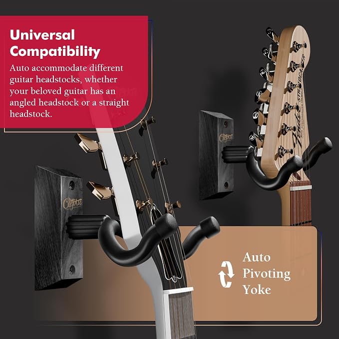 Guitar Wall Mount, Black Guitar Wall Hangers, Guitar Picks, Pick Holder, Guitar Accessories, U-Shape Hardwood Guitar Hanger, Gifts for Guitarists, with 6 Assorted Guitar Picks