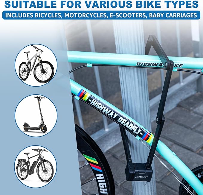 Compact Folding Bike Lock, Heavy Duty Anti Theft Bicycle Lock with 3 Keys and Mount, Lightweight for Road Bikes, Mountain Bikes, E-Bikes, Motorcycles, Scooters - 95cm (37 in)