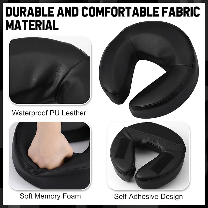 Massage Headrest for Bed with Storage Bag Scalp Massager, Adjustable Leather Home Bed Massage Head Holder for Mattress, Black Massage Face Cradle Face Down Pillow