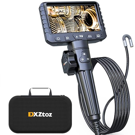 DXZtoz Two-Way Articulating Borescope with Light, 1080P Industrial Endoscope Inspection Camera with Flexible Articulated Probe for Automotive Engine Mechanic HVAC- 5.5FT
