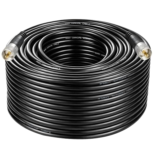 RG8x Coaxial Cable, CB Coax Cable, 200ft UHF PL259 Male to Male Low Loss CB Antenna Cables, 50 Ohm for HAM Radio, Antenna Analyzer