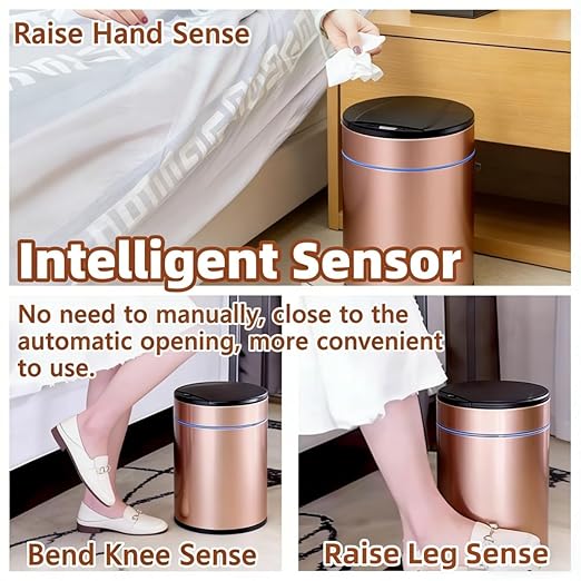 Garbage Can with Lid, Intelligent Sensor Opening and Closing, Small Garbage Can for Living Room, Bedroom, Kitchen and Bathroom (1, Rose Gold)
