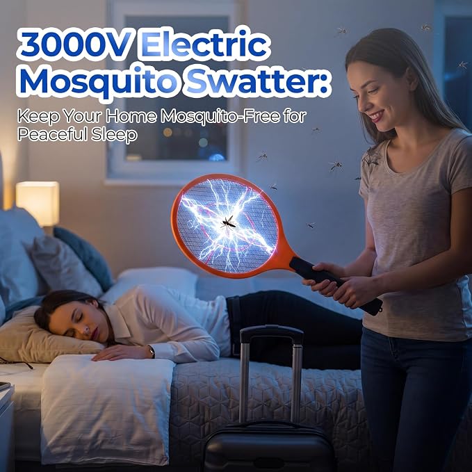 8 Pack Electric Fly Swatter, 3000V Bug Zapper Racket for Indoor Pest Control Mosquito Zapper for Indoor Outdoor Battery Operated Flies Killer 3-Layer Safety Mesh AA Battery Powered, Not Included